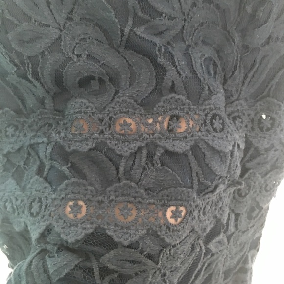 Navy Blue Formal Dress with Lace and Mesh details - Picture 2 of 4